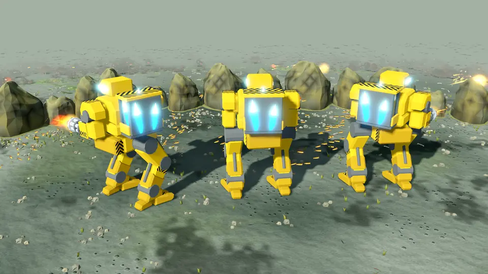 Three Titans marching across grey ground