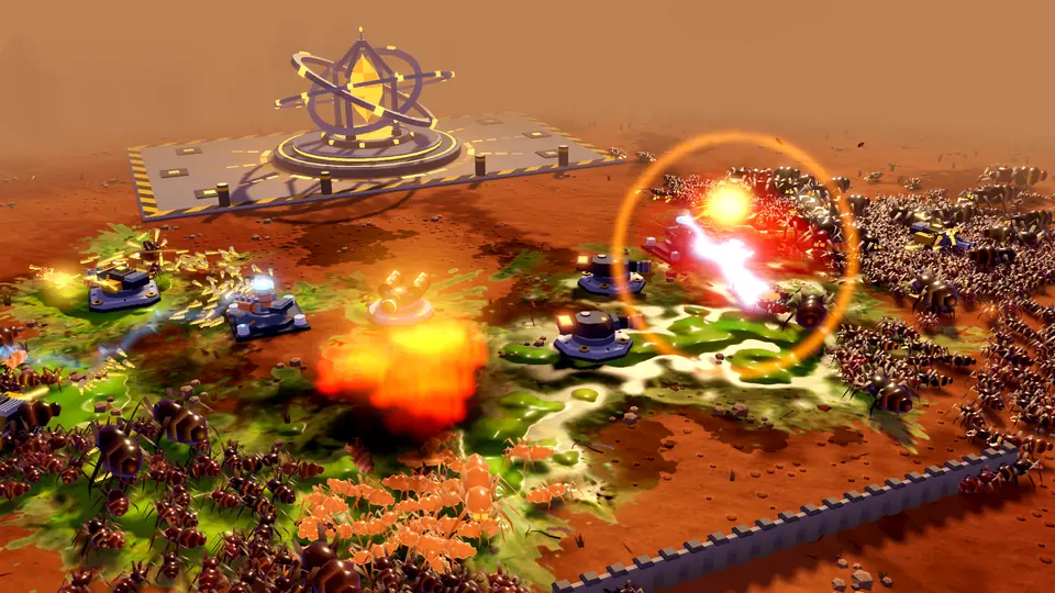 The Nexus pad with fire and a swarm closing in