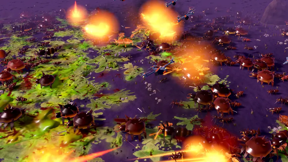Hunter drones strafing a swarm